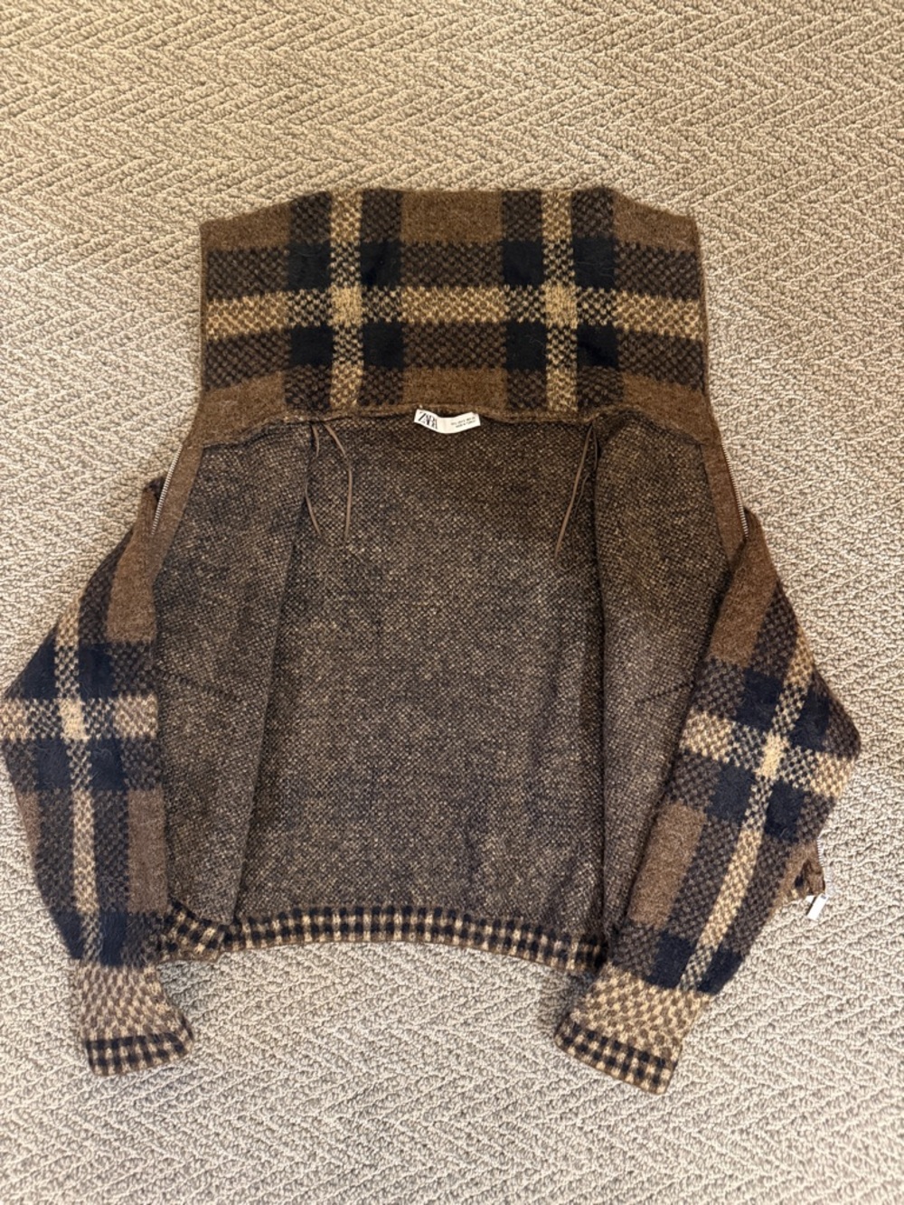 Zara half zip brown plaid sweater S - Picture 5 of 8